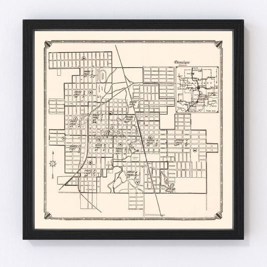 Vintage Map of Okmulgee, Oklahoma 1936