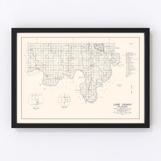 Vintage Map of Love County, Oklahoma 1936