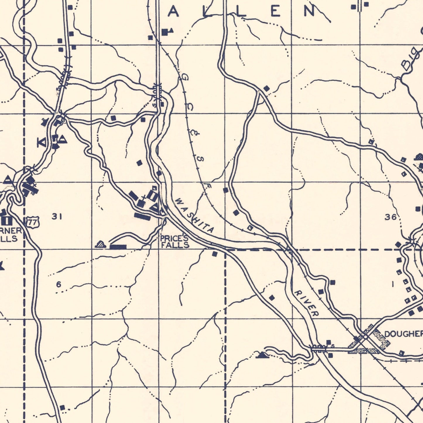 Vintage Map of Murray County, Oklahoma 1936