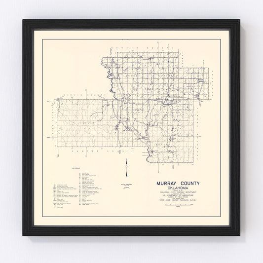 Vintage Map of Murray County, Oklahoma 1936