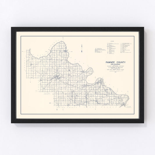 Vintage Map of Pawnee County, Oklahoma 1936