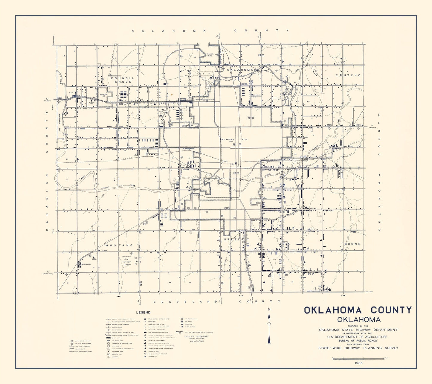 Vintage Map of Oklahoma County, Oklahoma 1936