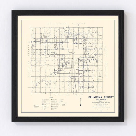 Vintage Map of Oklahoma County, Oklahoma 1936