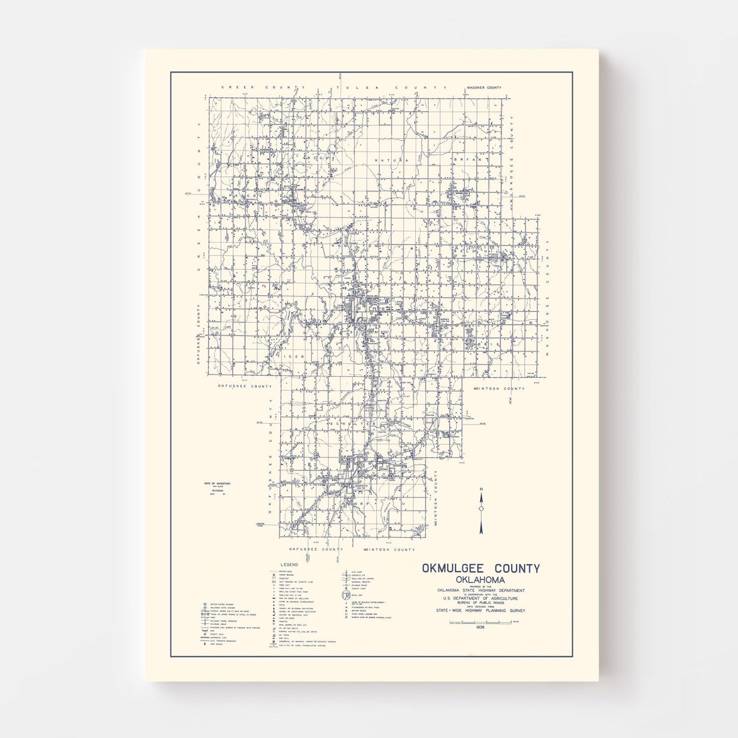 Vintage Map of Okmulgee County, Oklahoma 1936