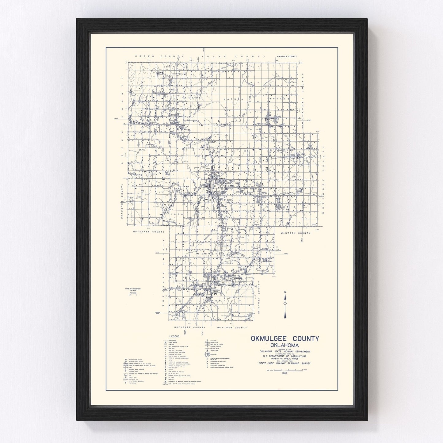 Vintage Map of Okmulgee County, Oklahoma 1936