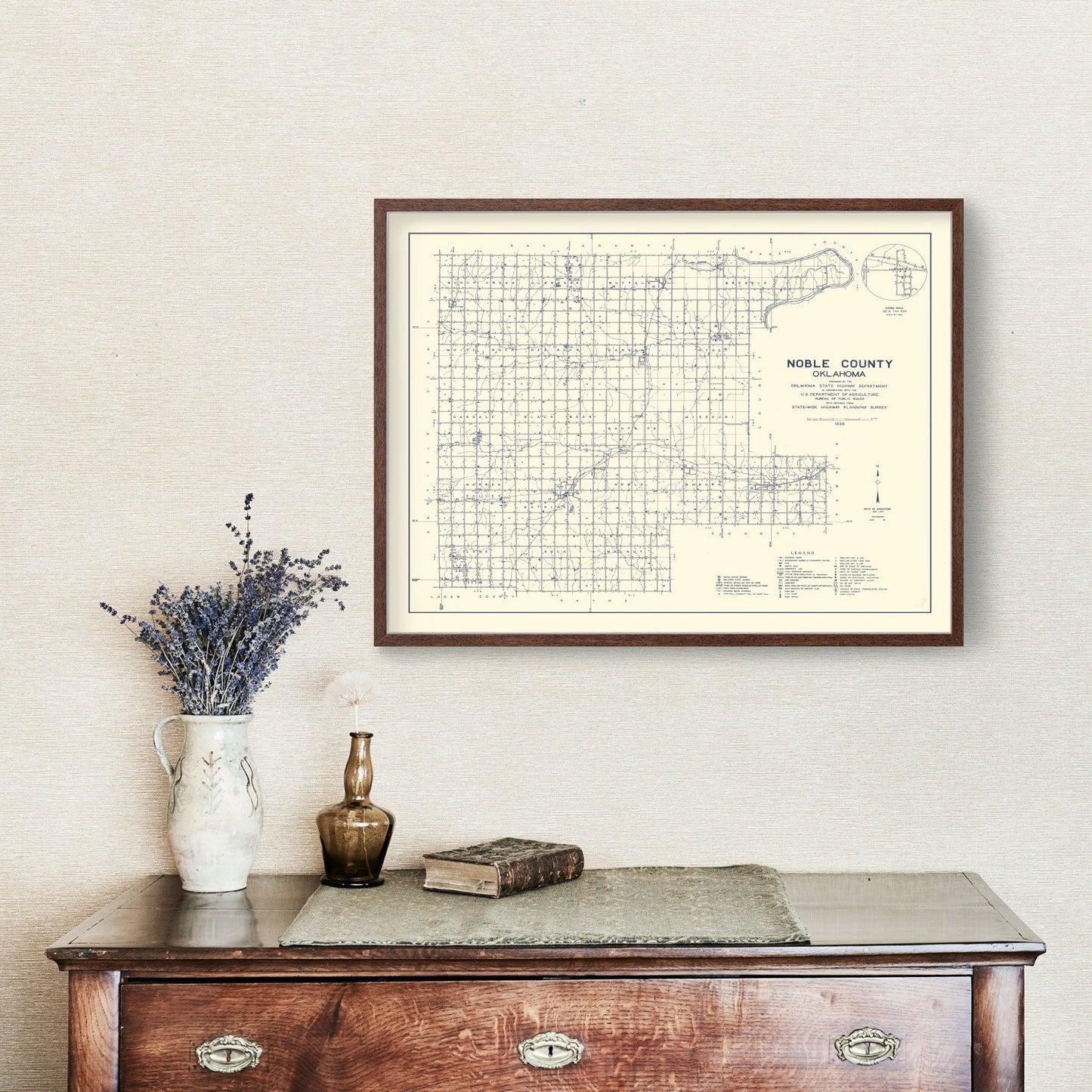 Vintage Map of Noble County, Oklahoma 1936