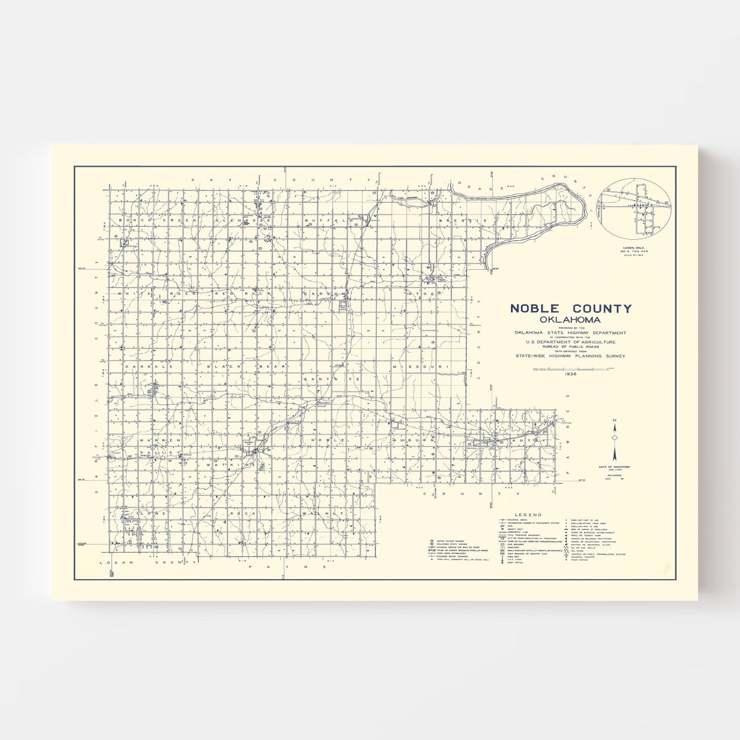 Vintage Map of Noble County, Oklahoma 1936