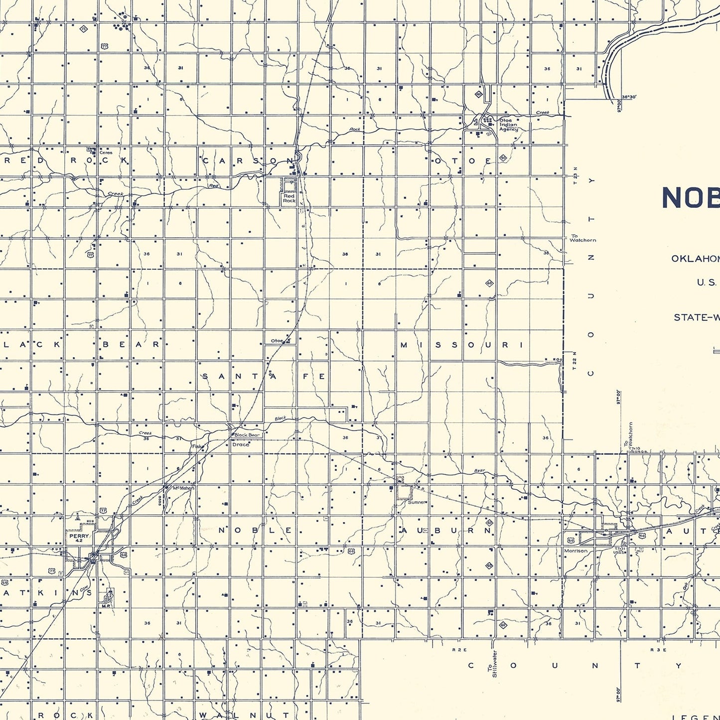 Vintage Map of Noble County, Oklahoma 1936