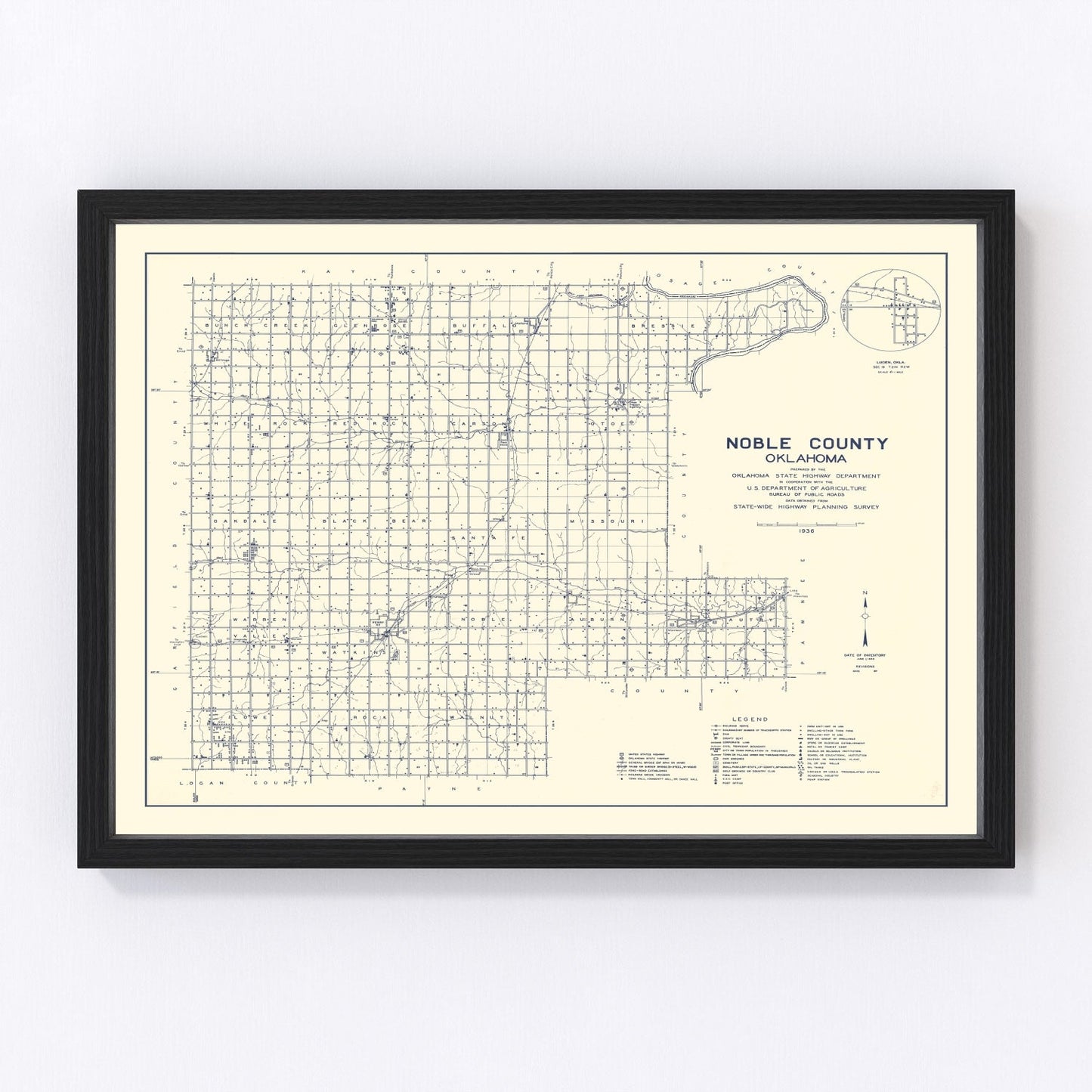 Vintage Map of Noble County, Oklahoma 1936