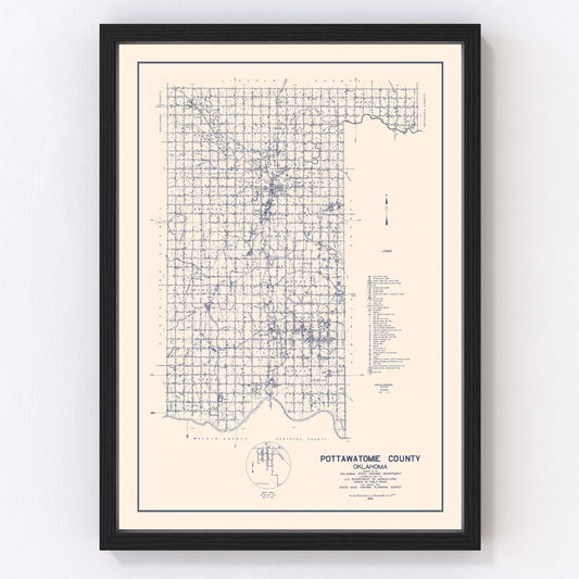 Vintage Map of Pottawatomie County, Oklahoma 1936