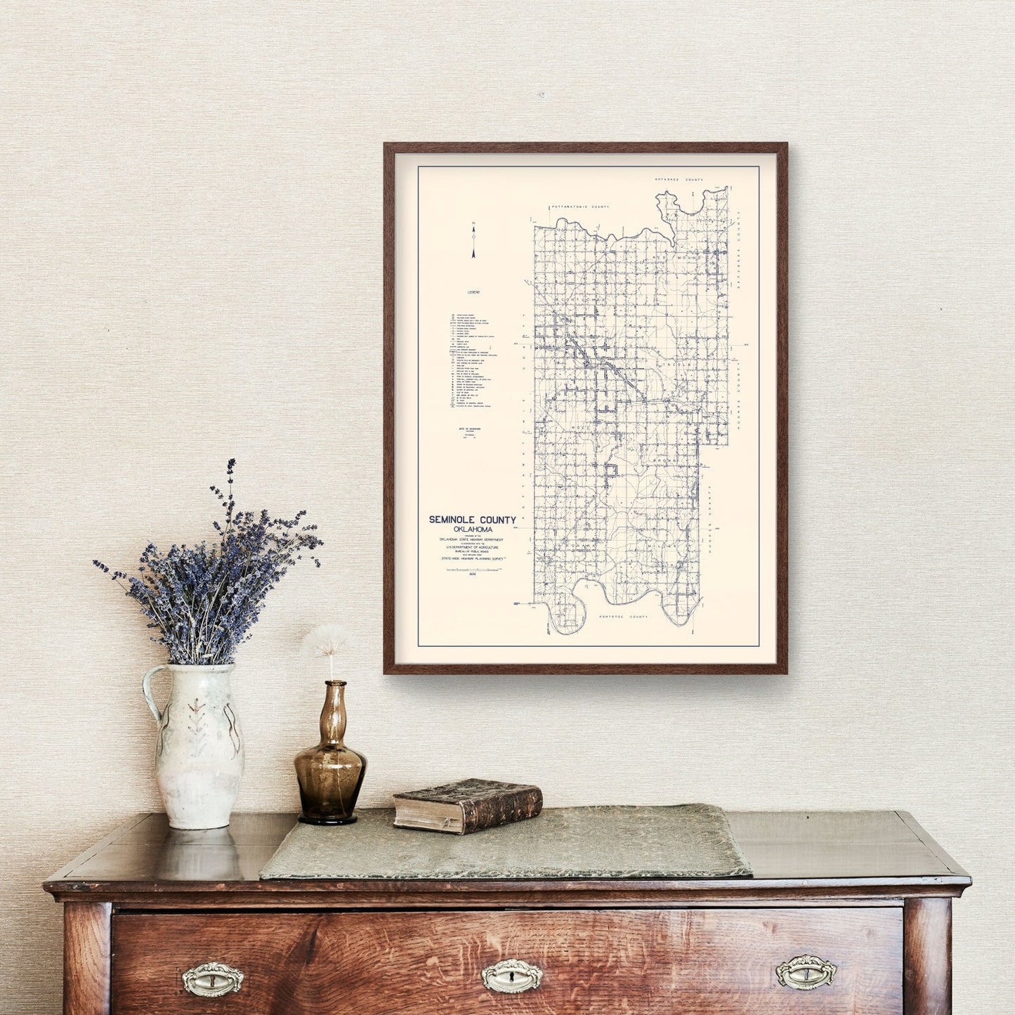 Vintage Map of Seminole County, Oklahoma 1936