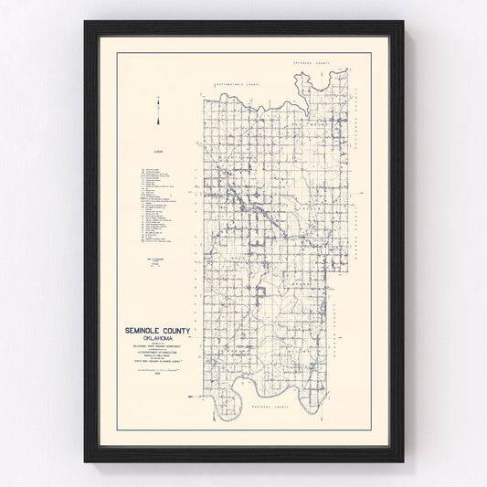 Vintage Map of Seminole County, Oklahoma 1936