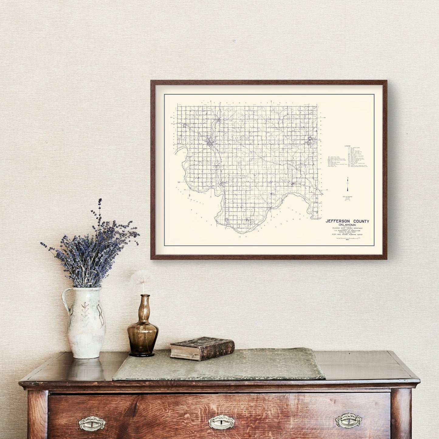 Vintage Map of Jefferson County, Oklahoma 1936