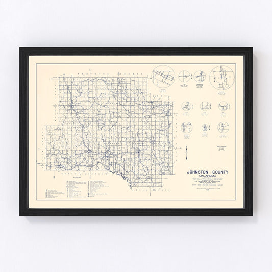 Vintage Map of Johnston County, Oklahoma 1936