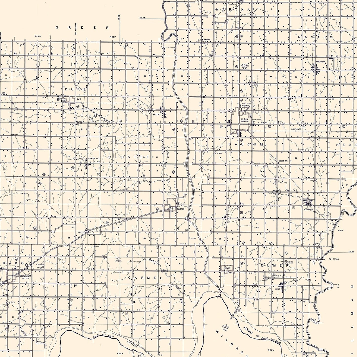 Vintage Map of Jackson County, Oklahoma 1936