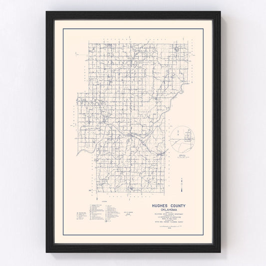 Vintage Map of Hughes County, Oklahoma 1936