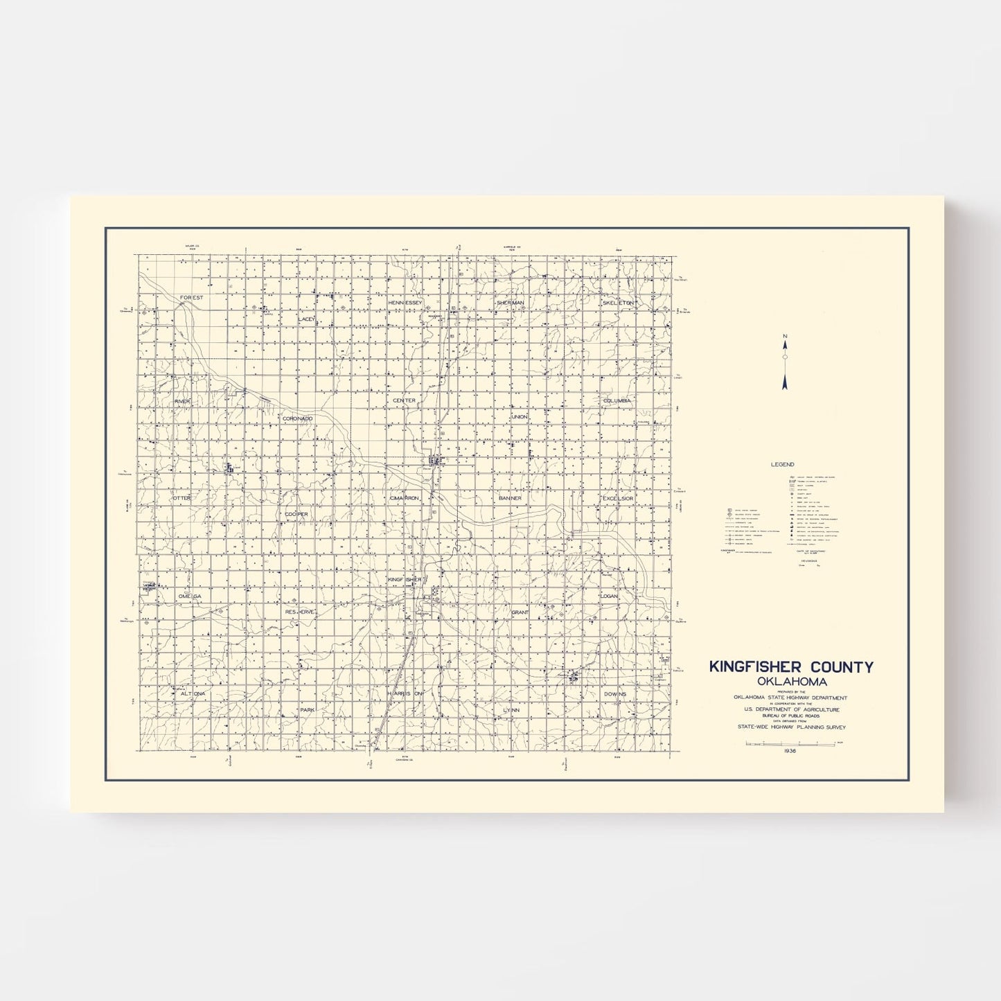 Vintage Map of Kingfisher County, Oklahoma 1936