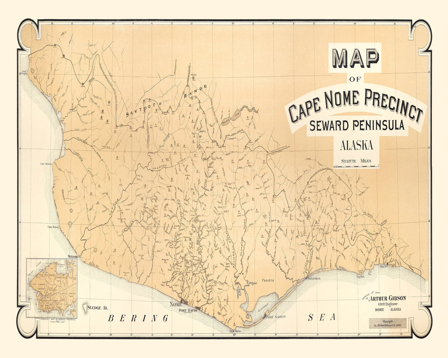 Vintage Cape Nome Alaska Map 1904