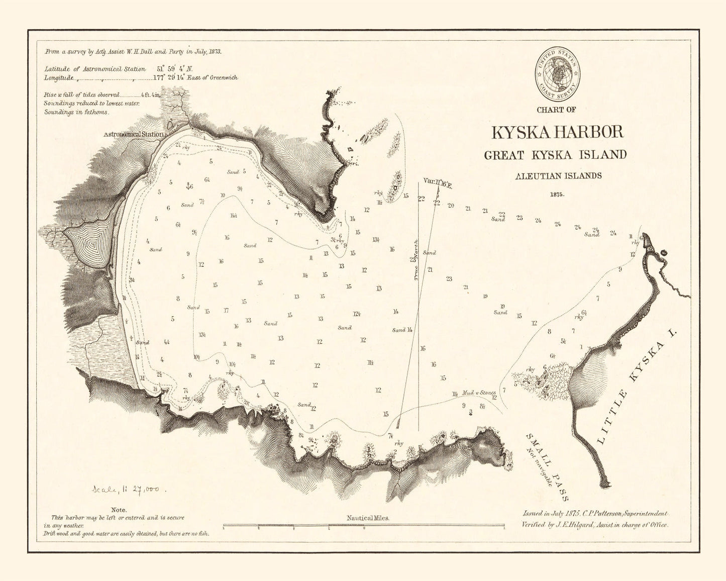 Vintage Kyska Harbor Map 1875