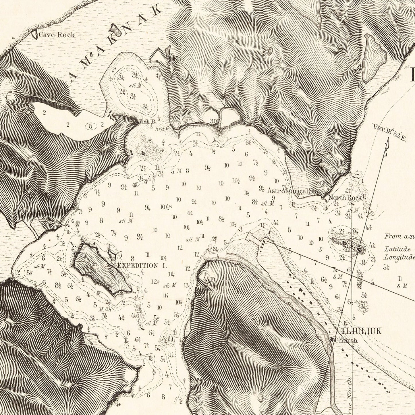 Vintage Iliuliuk Harbor, Unalashka Map 1875