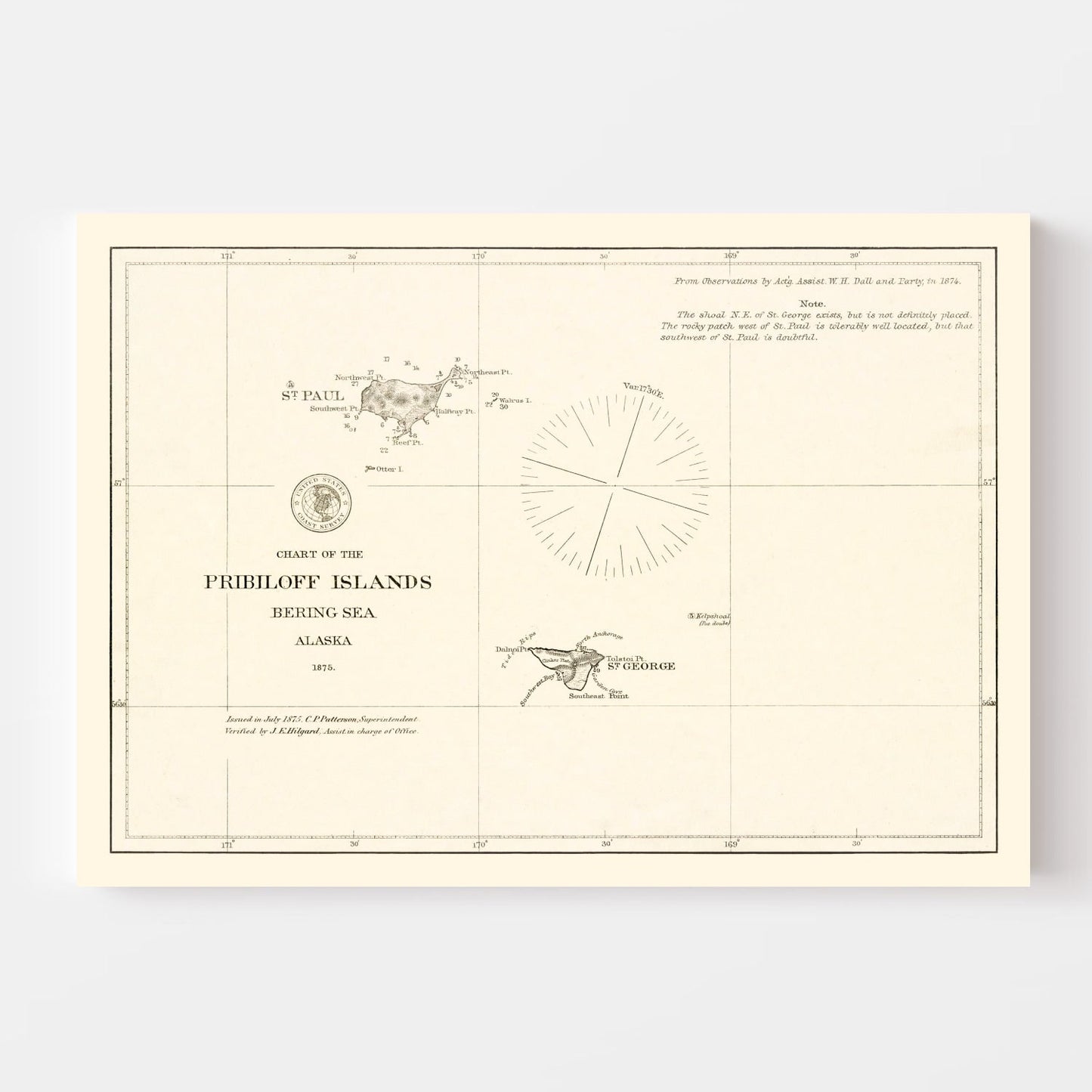 Vintage Pribiloff Islands, AK Map 1875