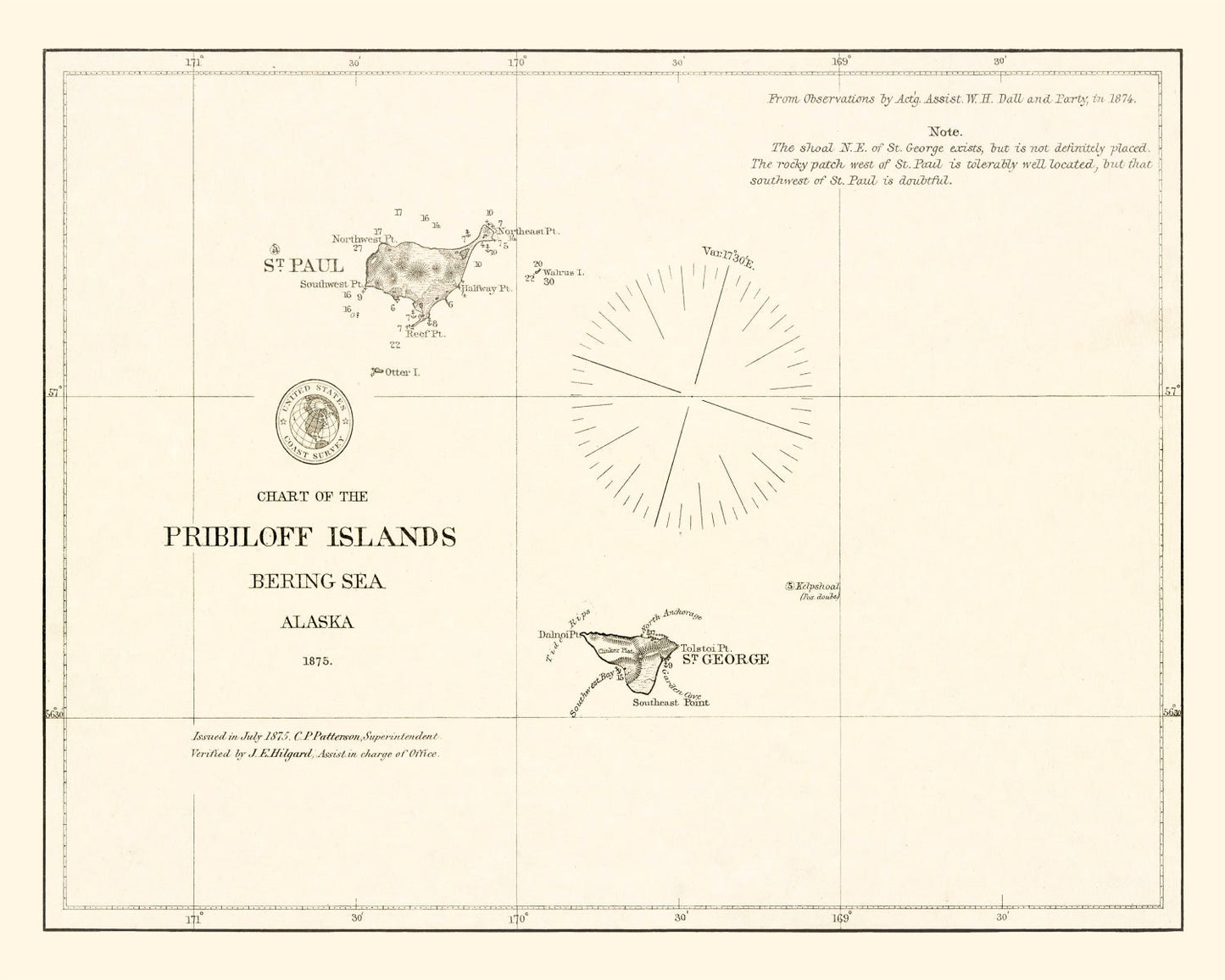 Vintage Pribiloff Islands, AK Map 1875