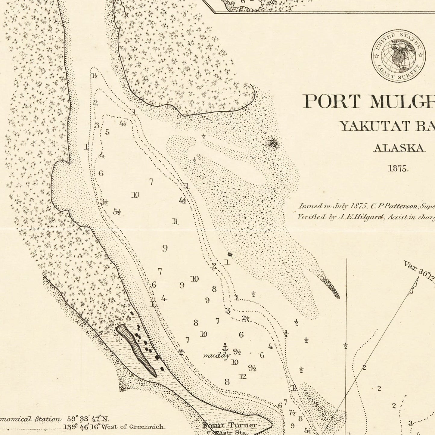 Vintage Port Mulgrave, Yakutat Bay, AK Map 1875