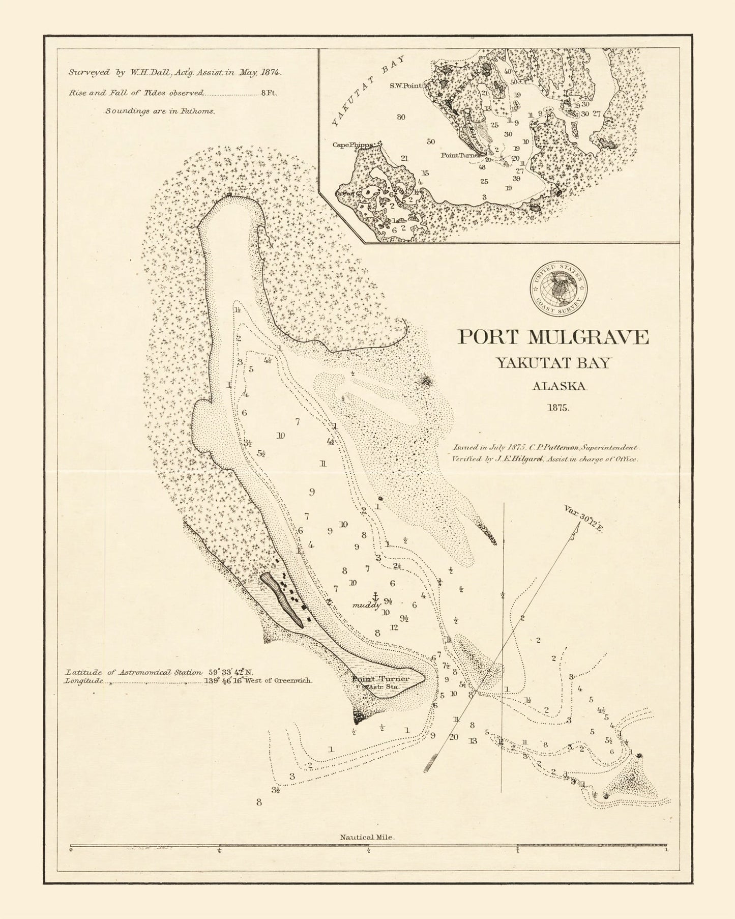 Vintage Port Mulgrave, Yakutat Bay, AK Map 1875
