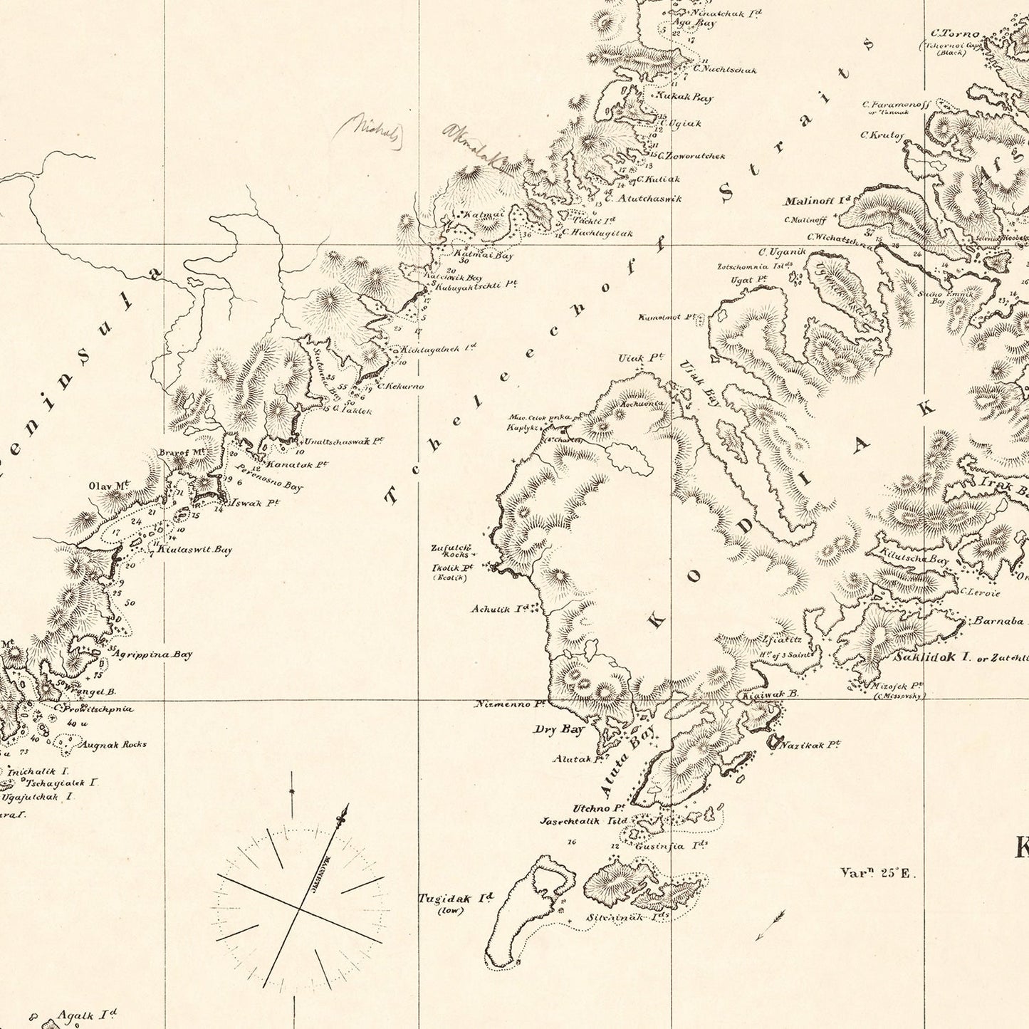 Vintage Kodiak Island, AK Map 1869