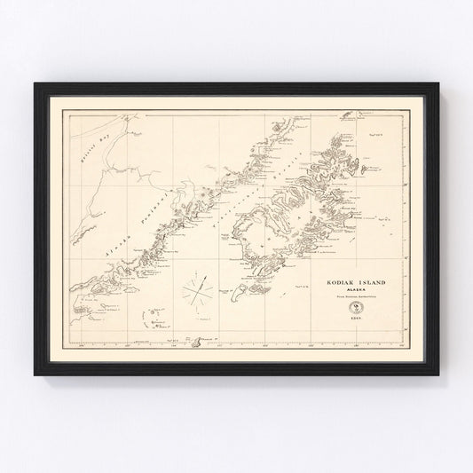 Vintage Kodiak Island, AK Map 1869