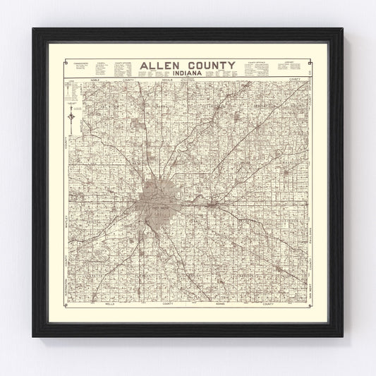 Vintage Map of Allen County, Indiana 1935