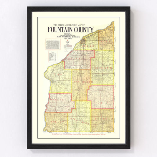 Vintage Map of Attica County, Indiana 1914