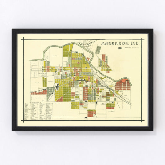 Vintage Map of Anderson, Indiana 1891