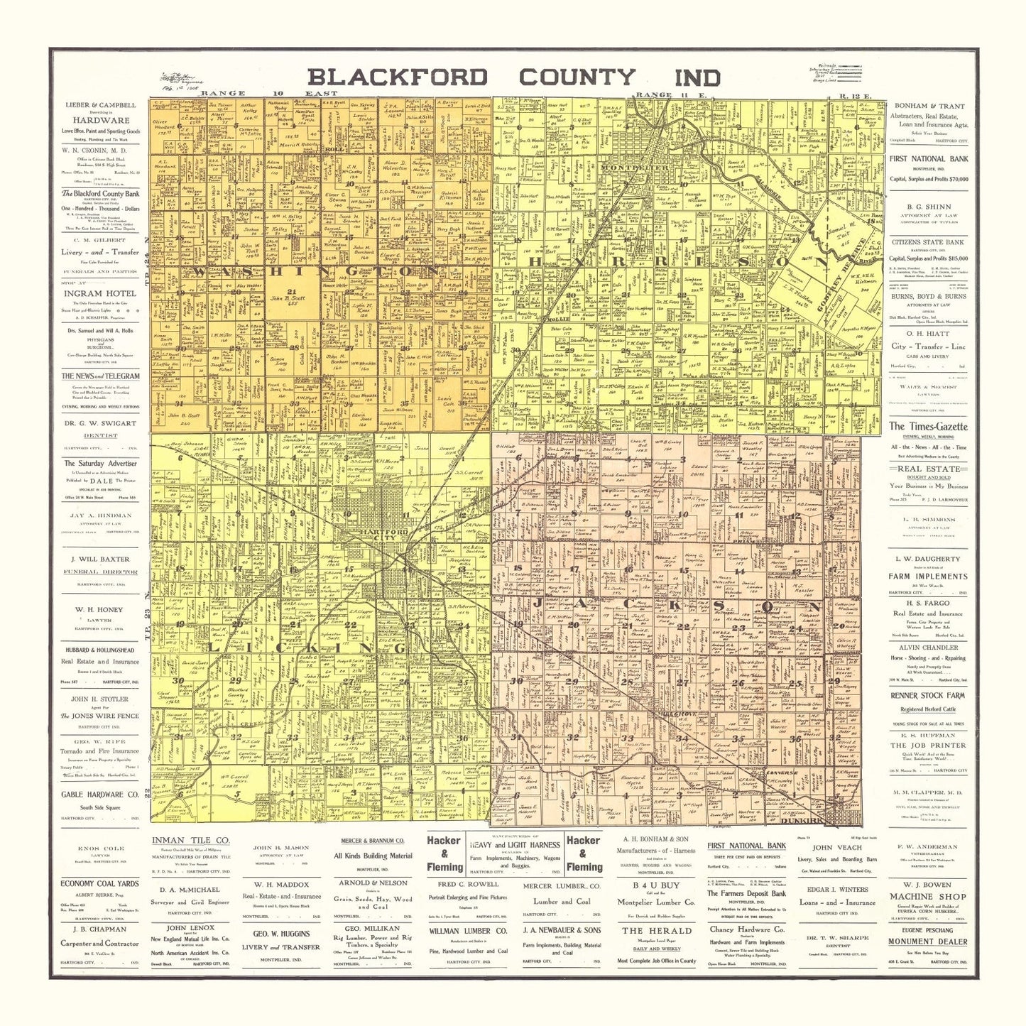 Vintage Map of Blackford County, Indiana 1905