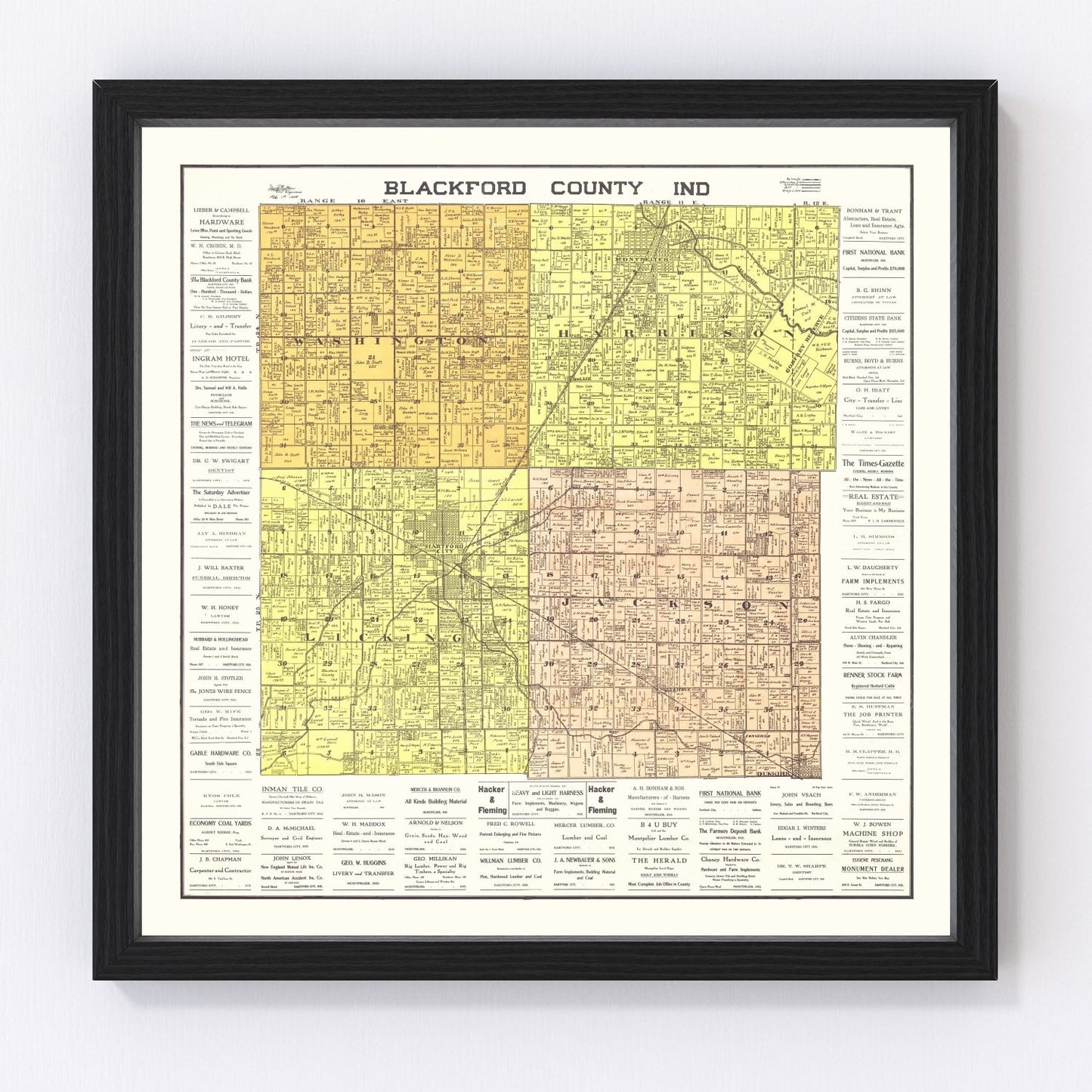 Vintage Map of Blackford County, Indiana 1905