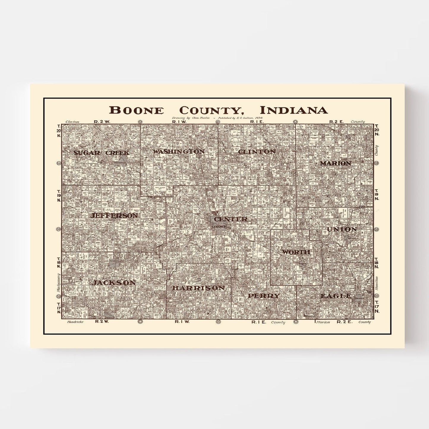 Vintage Map of Boone County, Indiana 1936
