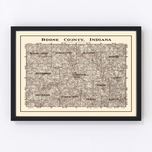 Vintage Map of Boone County, Indiana 1936