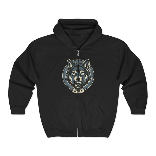 Wolf Head Zip Hoodie — Vintage Wolf Full-Zip Hooded Sweatshirt