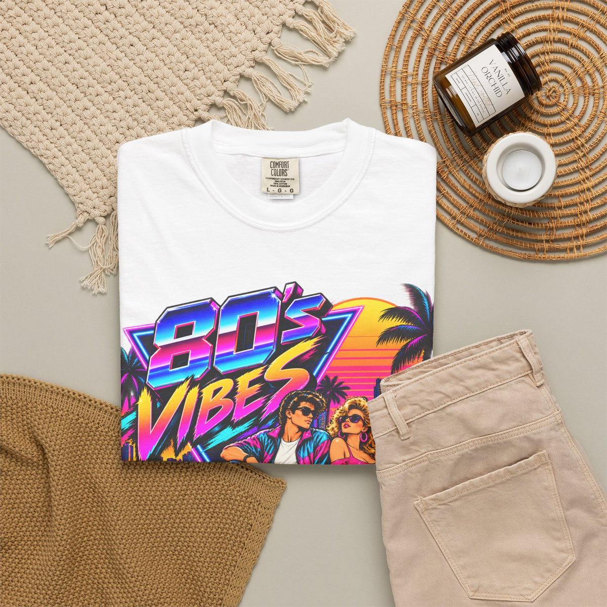 80s Vibes retro car scene T-shirt | neon palm sunset