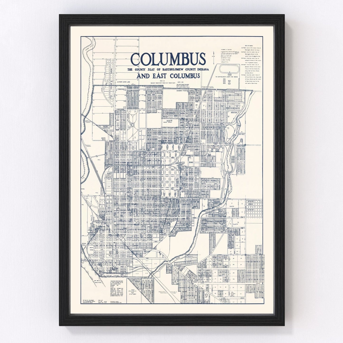 Vintage Map of Columbus, Indiana 1930