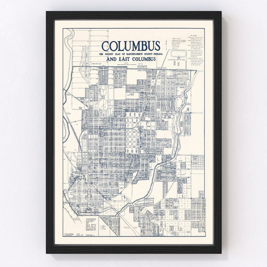 Vintage Map of Columbus, Indiana 1930