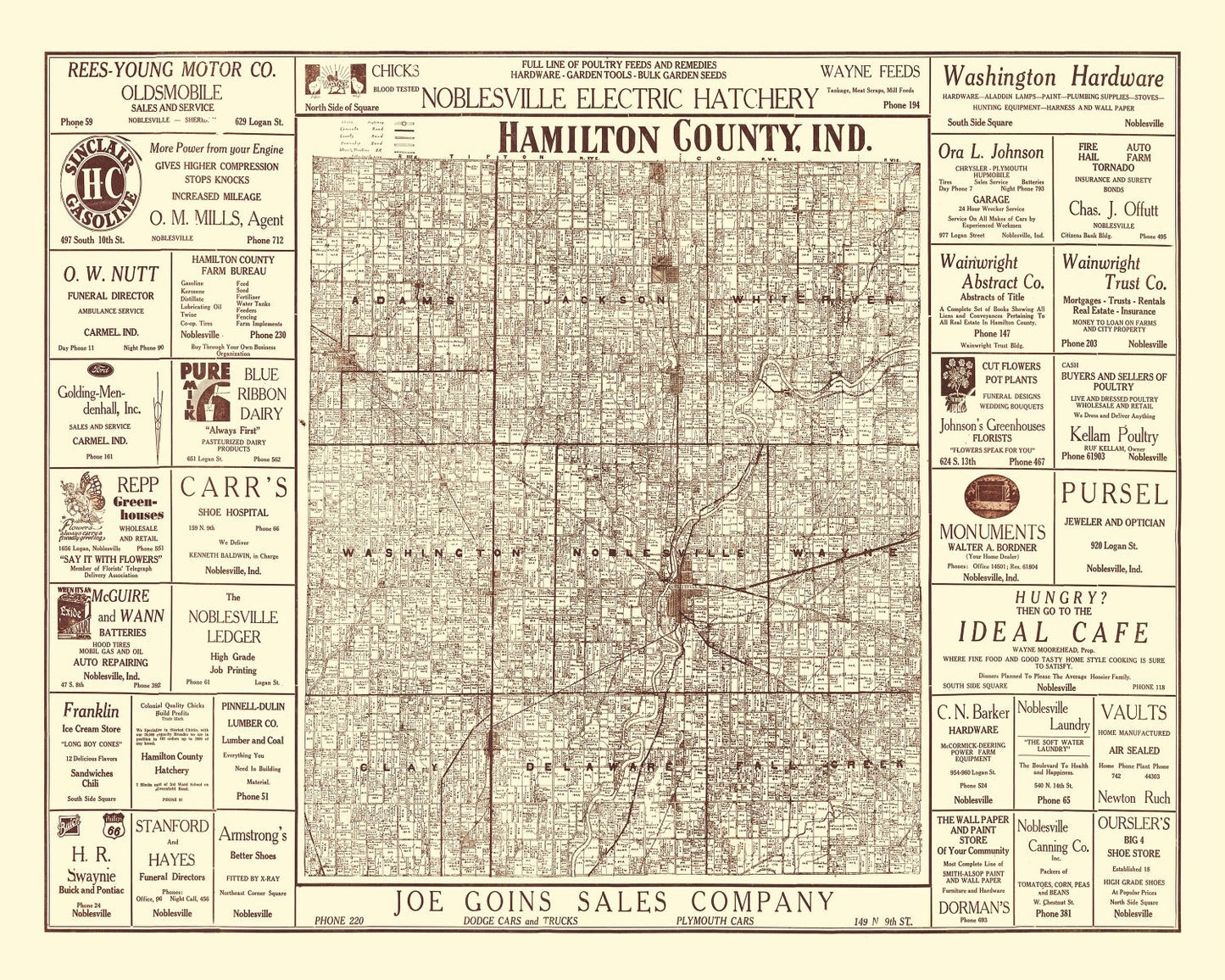 Vintage Map of Hamilton County, Indiana 1919