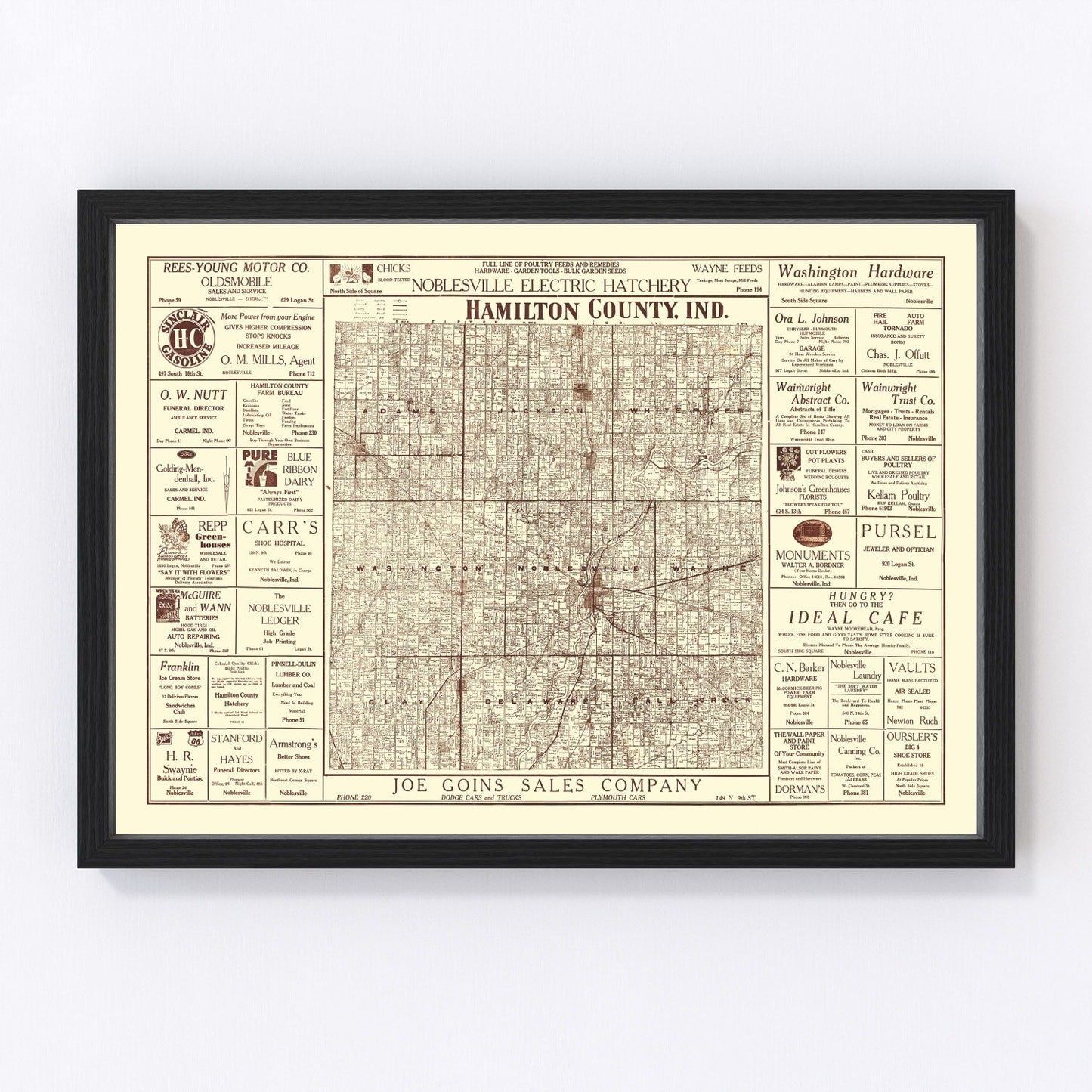 Vintage Map of Hamilton County, Indiana 1919
