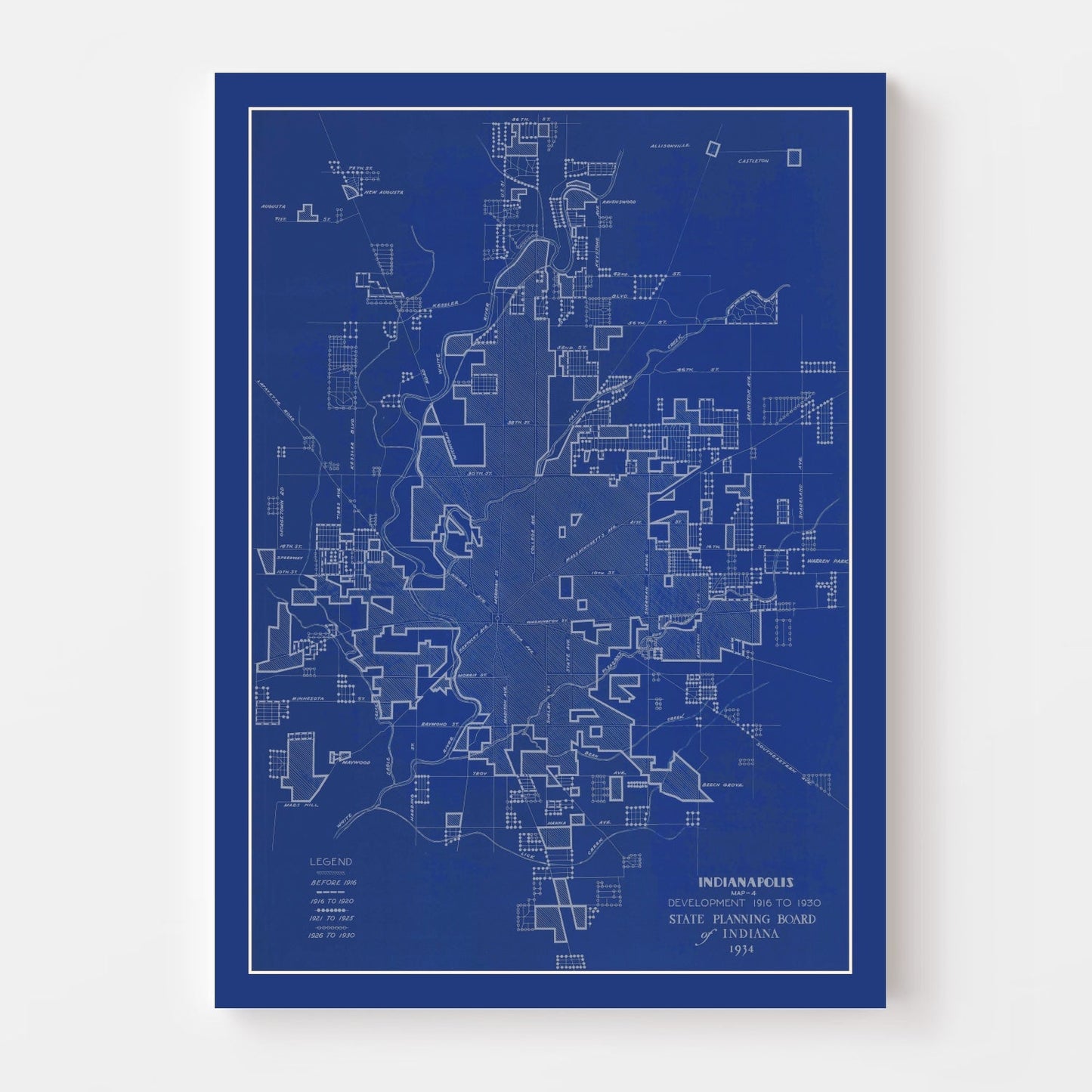 Vintage Map of Indianapolis, Indiana 1934