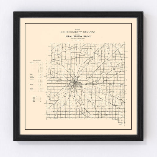 Vintage Map of Allen County, Indiana 1910