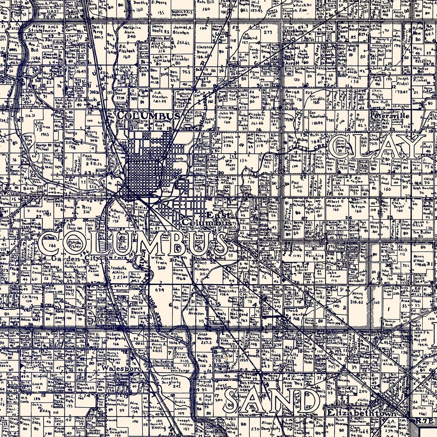 Vintage Map of Bartholomew County, Indiana 1925