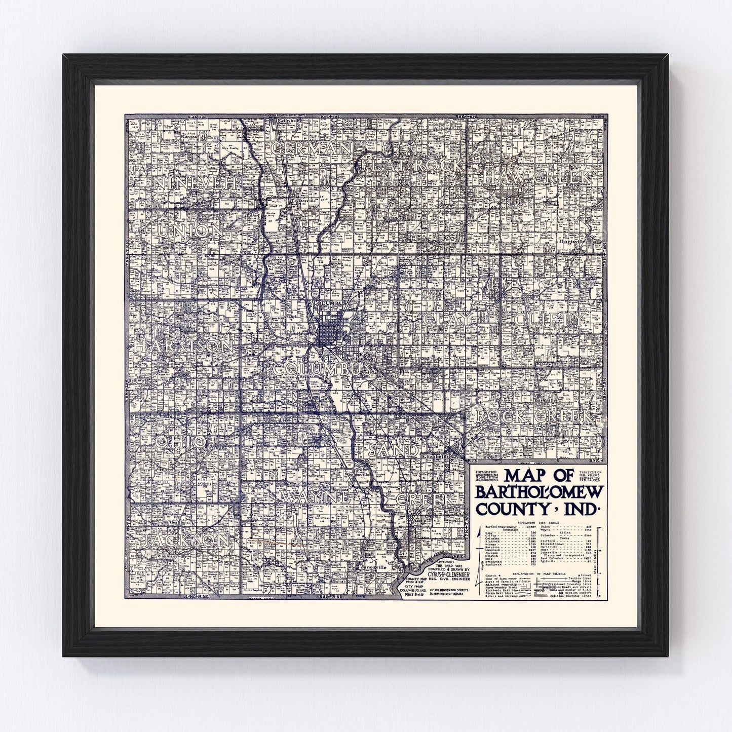 Vintage Map of Bartholomew County, Indiana 1925
