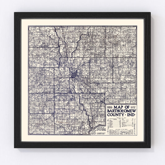 Vintage Map of Bartholomew County, Indiana 1925