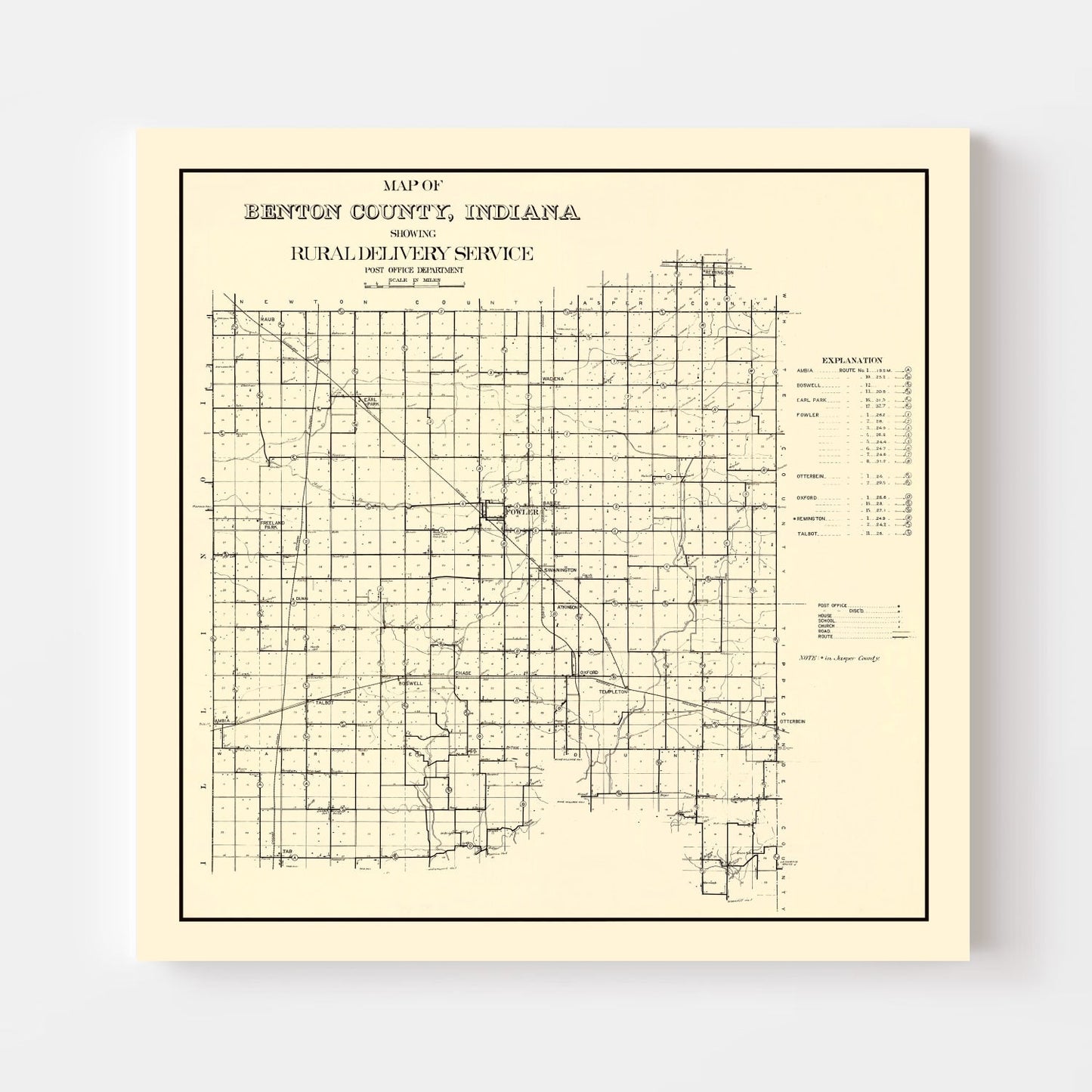 Vintage Map of Benton County, Indiana 1909