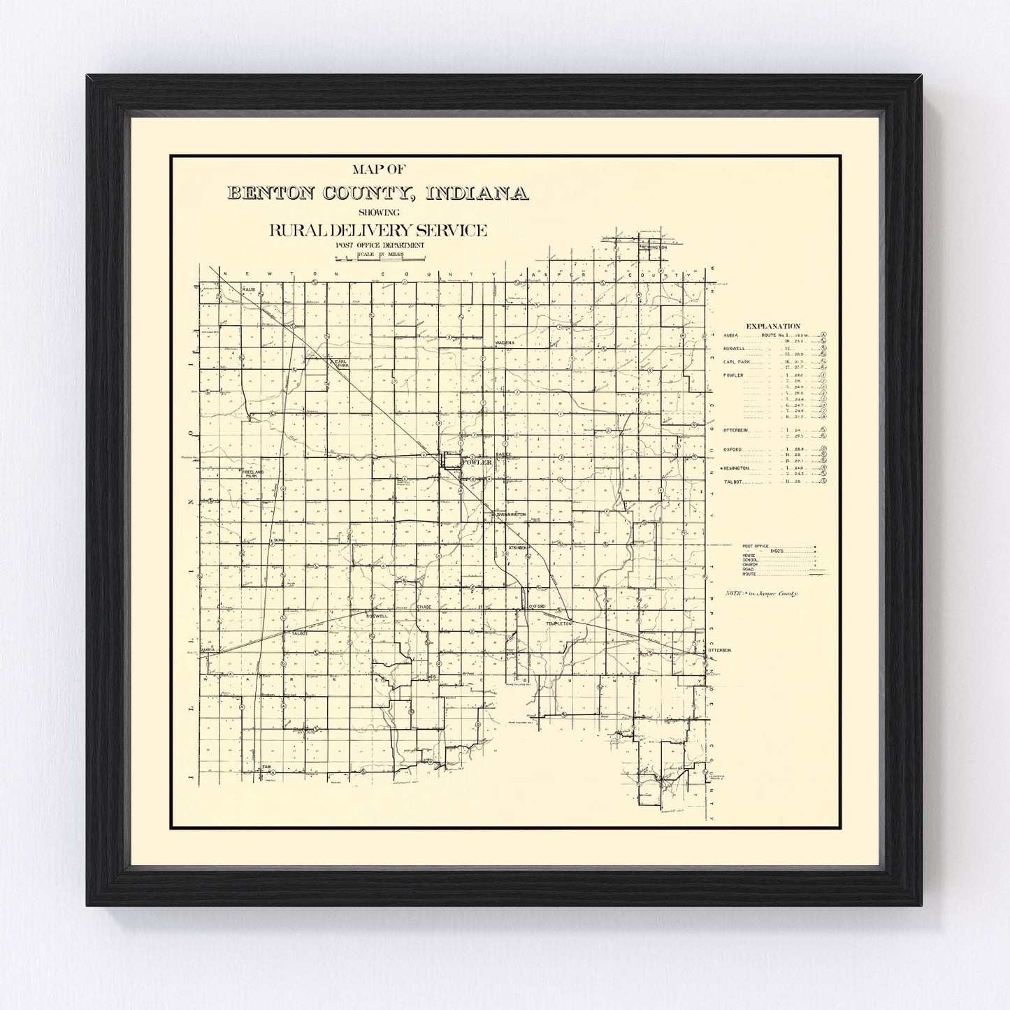 Vintage Map of Benton County, Indiana 1909